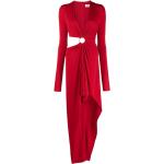 Robes de soirée longues rouges en viscose maxi à manches longues à col en V Taille XS pour femme en promo 