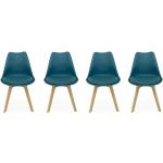 Alice's Home - Lot de 4 chaises scandinaves, pieds bois de hêtre, fauteuils 1 place, bleu canard - Bleu canard