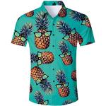 Chemises hawaiennes vertes à motif flamants roses à manches courtes Taille L look casual pour homme 