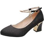 Sandales noires à paillettes en cuir à kitten heel à bouts ouverts pour pieds larges Pointure 35 look fashion pour femme 