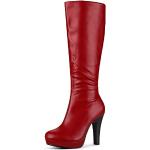Cuissardes Allegra K rouges en cuir synthétique à bouts ronds Pointure 37,5 look fashion pour femme 