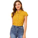 Chemises Allegra K jaunes à pois à manches courtes lavable en machine à manches courtes Taille XL look fashion pour femme 