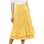 Robes fleuries Allegra K jaunes à fleurs à volants lavable en machine mi-longues Taille M look casual pour femme 
