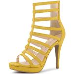Sandales à talons Allegra K jaunes en caoutchouc à talons aiguilles à bouts ouverts Pointure 37 look fashion pour femme 
