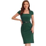 Robes vintage Allegra K vert foncé à manches courtes à col carré Taille S look fashion pour femme 