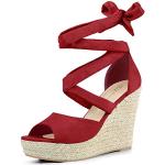 Sandales compensées Allegra K rouges en caoutchouc à bouts ouverts à lacets Pointure 40 look casual pour femme 