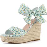 Sandales compensées Allegra K bleu ciel à motif fleurs à bouts ronds Pointure 37,5 look fashion pour femme 