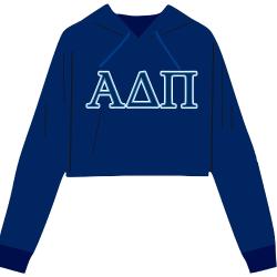 Alpha Delta Pi Sorority Cropped Navy Blue Hoodie Sweatshirt- Αδπ - Sweat À Capuche Léger Adpi Designer Agréé