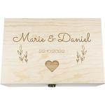 Alsino Boîte en bois avec couvercle pour le mariage - boîte de rangement naturel personnalisée, boîte à souvenirs & boîte cadeau, Taille: 30x20x14 cm, Variante:Hochzeit-5