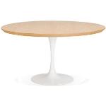 ALTEREGO Table de salle à manger ronde 'BRIK' en bois finition naturelle et pied central en métal blanc - Ø 140 cm