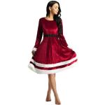 Robes de cocktail pour fêtes de Noël rouges en velours à manches longues à col rond Taille 4 XL look fashion pour femme 