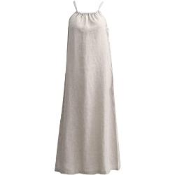 Amazhiyu Robe décontractée en lin pour femme, 100 % lin, robe longue d'été dos nu sans manches, cordon de serrage, ceinture et poches, lin, L