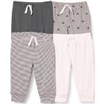 Amazon Essentials Pantalon à Enfiler en Coton Bébé Fille, Lot de 4, Blanc/Gris Foncé/Rayures/Étoiles, 0 Mois