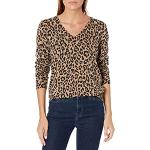 Pulls col V marron fauve à effet léopard à manches longues à col en V Taille XL plus size classiques pour femme 