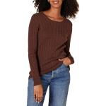 Pullovers marron en coton mélangé à manches longues à col rond Taille XL plus size classiques pour femme 