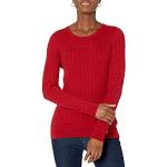 Pullovers rouges en coton mélangé à manches longues à col rond Taille L plus size classiques pour femme en promo 