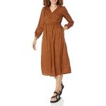 Robes d'été marron midi à manches longues Taille XL plus size look casual pour femme 