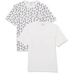 Amazon Essentials T-Shirt Col Rond à Une Poche et Manches Courtes Coupe Ajustée Homme, Lot de 2, Blanc/Imprimé Ananas, XL