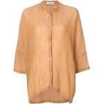 Chemises Amir Slama marron à effet froissé en soie à manches trois-quart à col montant pour femme en promo 