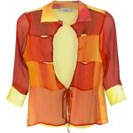 Chemises Amir Slama orange patchwork en soie à manches courtes pour femme 