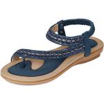 Sandales plates bleues à strass à bouts ouverts pour pieds larges Pointure 39 look fashion pour femme 