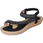 Sandales plates noires à strass à bouts ouverts pour pieds larges Pointure 36 classiques pour femme 