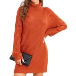 Robes de cocktail d'hiver orange minis à manches longues à col roulé Taille XS look casual pour femme 