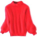 Pullovers rouges en peluche à manches longues à col rond Tailles uniques look casual pour femme en promo 