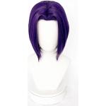 Anime Cosplay Coser Wig New Teen Titans Raven Cosplay Perruques pour Cosplay, Cheveux courts violets, Convient pour les fêtes d'Halloween, Carnaval animé, avec bonnet de perruque