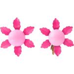 Boucles d'oreilles à clip rose bonbon en émail à motif fleurs look vintage 
