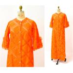 Robes en dentelle vintage orange patchwork en dentelle à volants look vintage pour femme 