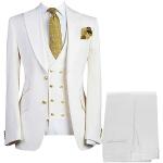 Costumes trois pièces de mariage blancs à carreaux à paillettes à motif papillons Taille L look fashion pour homme 