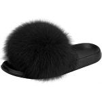Chaussons peluche noirs en fausse fourrure Pointure 37 look fashion pour femme 