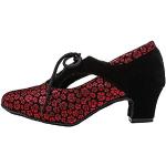 Chaussures de tango de mariage rouges à fleurs en caoutchouc à strass respirantes Pointure 39 look fashion pour femme 