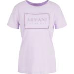 T-shirts col rond de créateur Armani Exchange violet lavande en jersey à motif fleurs à manches courtes à col rond pour femme 