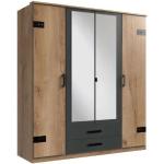 Armoire de chambre - Décor chêne et graphite - 4 portes - Style Industriel - L180 x P58 x H199 cm - CORK