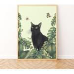 Cadres photos noirs finition mate à motif chats 