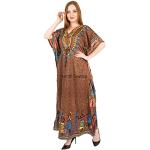 Caftans marron imprimé africain en polyester à paillettes à motif Afrique à manches courtes Tailles uniques plus size style ethnique pour femme 