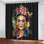 Rideaux noirs à fleurs Frida Kahlo occultants 140x160 modernes pour enfant 