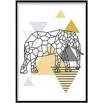 Tableaux abstraits jaunes à motif éléphants scandinaves 