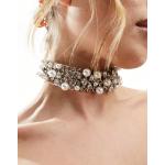Colliers Asos Design argentés en cristal à strass de perles pour femme 