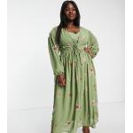 Robes longues fleuries Asos Design vertes à fleurs avec broderie longues à manches longues Taille XL plus size classiques pour femme en promo 