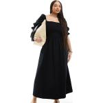 Robes en jean Asos Design noires en denim smockées longues Taille XXL plus size classiques pour femme 