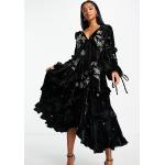 Robes fleuries Asos Design noires à fleurs en velours à volants mi-longues Taille XXS petite classiques pour femme en promo 