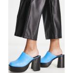 Sabots Asos Design bleus en cuir en cuir à talons chunky à bouts carrés Pointure 35 pour femme en promo 