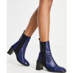 Boots Chelsea Asos Design bleues en cuir à talons carrés à bouts carrés Pointure 39 pour femme en promo 