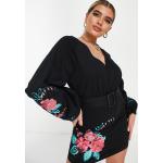 Robes fleuries Asos Design noires à fleurs en viscose classiques pour femme en promo 