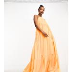 Robes trapèze Asos Design orange à volants longues Taille XS classiques pour femme en promo 