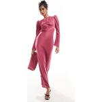 Robes longues Asos Design roses en satin à épaules bouffantes à manches longues longues à manches longues Taille XL classiques pour femme 