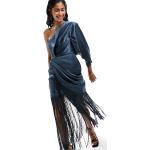 Robes cache-coeur Asos Design bleues en polyester à franges longues Taille XS pour femme en promo 